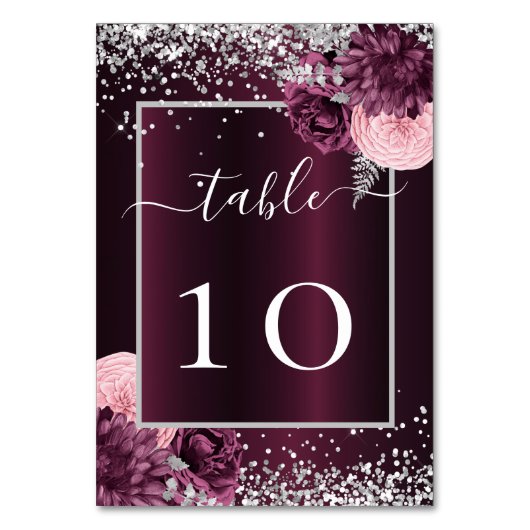 Numéro De Table Mariage de fleurs argentées de Bourgogne (Par défaut)
