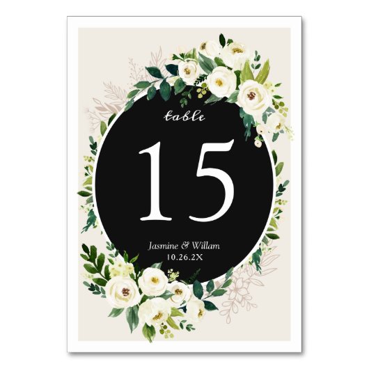 Numéro De Table Mariage de fleurs blanches blanches de feuilles ve (Dos)