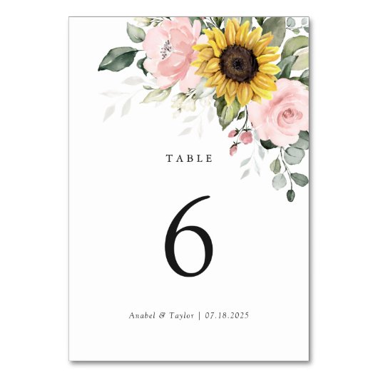 Numéro De Table Mariage de fleurs blanches rose de tournesol Numér (Dos)