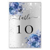 Numéro de table mariage de fleurs bleues argentées (Dos)