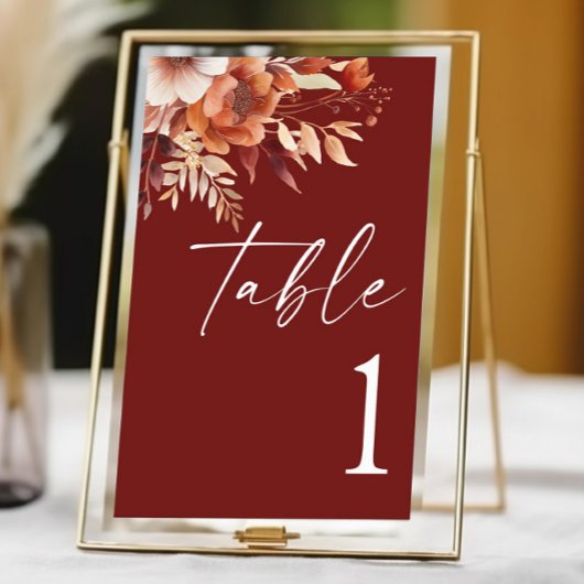 Numéro De Table Mariage de fleurs Brown rouillées de Bourgogne