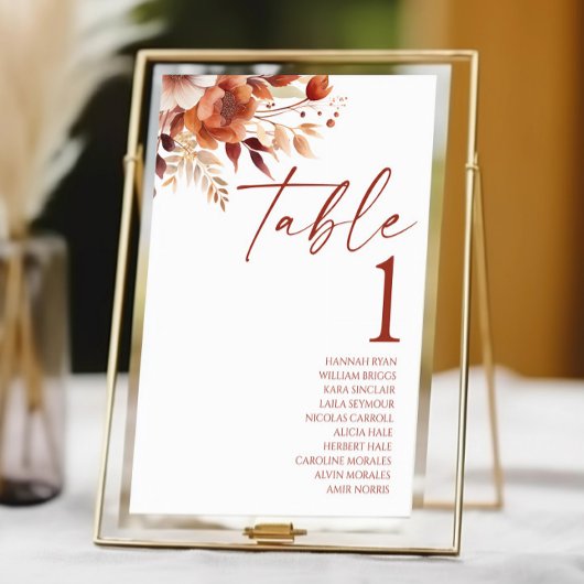 Numéro De Table Mariage de fleurs Brown rouillées de Bourgogne