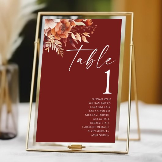 Numéro De Table Mariage de fleurs Brown rouillées de Bourgogne