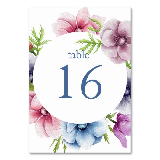 Numéro De Table Mariage de fleurs d'anémone aquarelle (Par défaut)