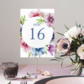 Numéro De Table Mariage de fleurs d'anémone aquarelle