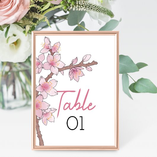 Numéro De Table Mariage de fleurs de cerisier d'aquarelle