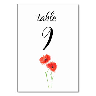 Numéro De Table Mariage de fleurs de pavot rouge