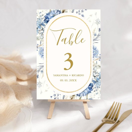 Numéro De Table Mariage de fleurs de printemps bleu Dusty