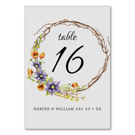 Numéro De Table Mariage de fleurs de printemps d'aquarelle (Dos)