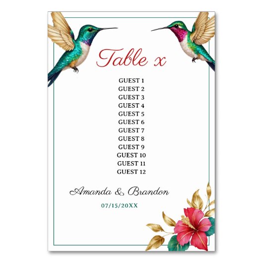 Numéro De Table Mariage de fleurs tropicales rouges des colibris v (Par défaut)