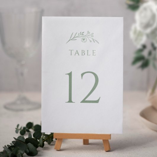 Numéro De Table Mariage de fleurs vertes Sage