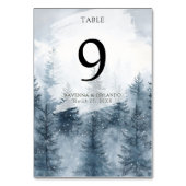 Numéro De Table Mariage de forêt de pins enneigée sous le brouilla (Dos)