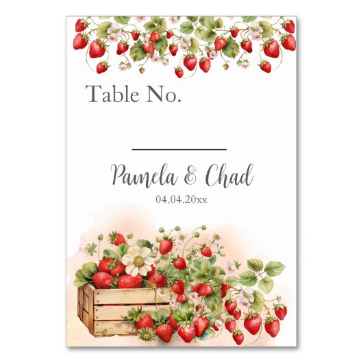 Numéro De Table Mariage de fraises d'aquarelle (Par défaut)