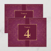 Numéro de table mariage de framboise et d'or foncé (Devant / Derrière)