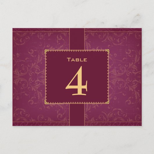 Numéro de table mariage de framboise et d'or foncé (Devant)