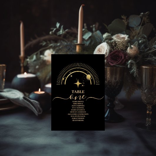 Numéro De Table Mariage de galaxie céleste d'or noir mystique