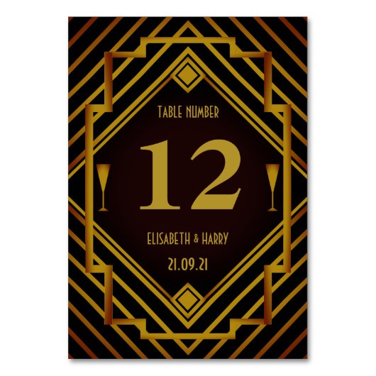 Numéro De Table Mariage de Gatsby Gold 2020 (Dos)