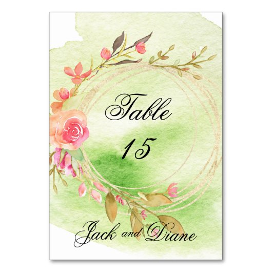 Numéro De Table Mariage de jardin d'aquarelle (Dos)