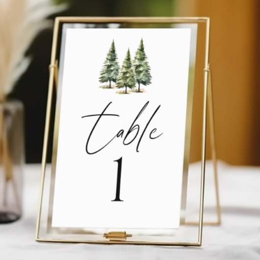 Numéro De Table Mariage de la forêt de pins neigeux en hiver