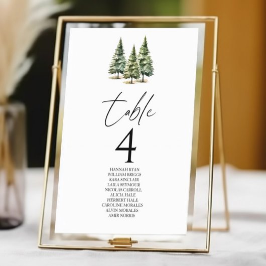 Numéro De Table Mariage de la forêt de pins neigeux en hiver