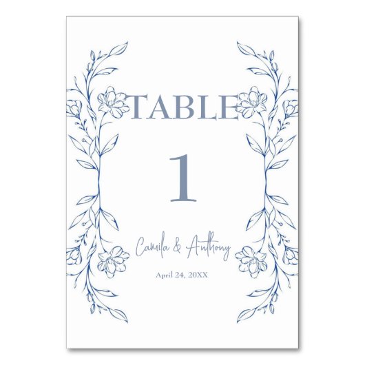 Numéro De Table Mariage de la frontière côté Boho floral bleu (Par défaut)
