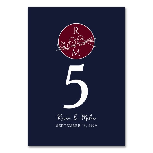 Numéro De Table Mariage de la Marine Bleue Bourgogne (Par défaut)