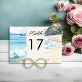 Numéro De Table Mariage de la scène d'aquarelle de la plage d'été