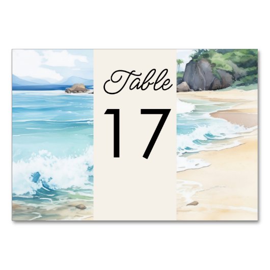 Numéro De Table Mariage de la scène d'aquarelle de la plage d'été (Dos)