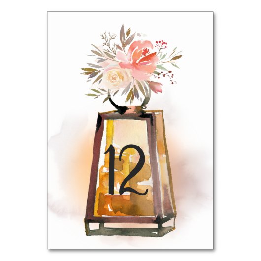 Numéro De Table Mariage de lanterne fleurie rustique Numéro de tab (Dos)