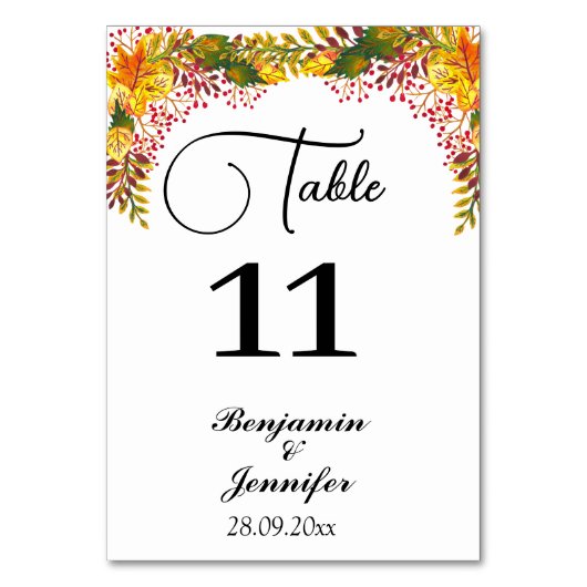 Numéro De Table mariage de l'automne fleuri rustique (Par défaut)