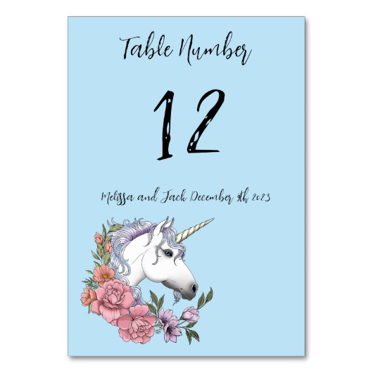 Numéro De Table Mariage de licorne blanche (Dos)