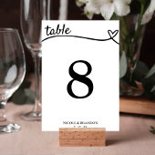 Numéro De Table Mariage de ligne Coeur blanc et noir