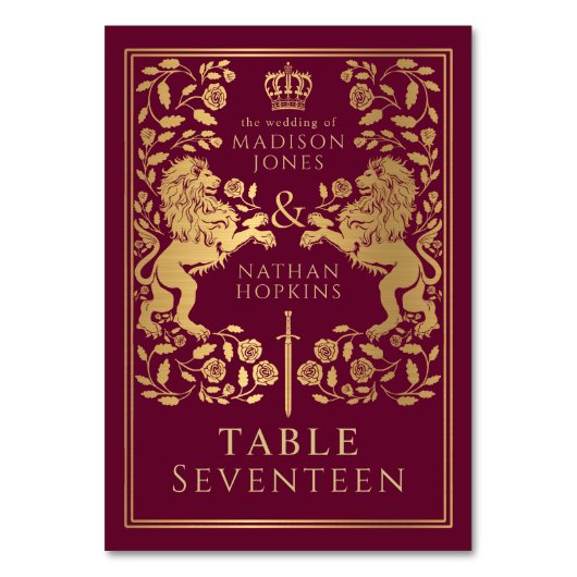 Numéro De Table Mariage de Lion médiéval royal rouge (Dos)