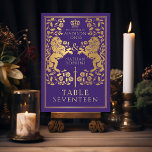 Numéro De Table Mariage de lion royal médiéval violet<br><div class="desc">Célébrez votre journée spéciale avec ce design Mariage Royal Medieval Lion. Le design sur le dos de l'invitation n'est PAS de la vraie feuille d'or. Les articles sont imprimés exactement comme ils apparaissent sur votre écran lorsque vous ajoutez au panier, donc personnalisez et ajoutez chaque numéro de table dont vous...</div>