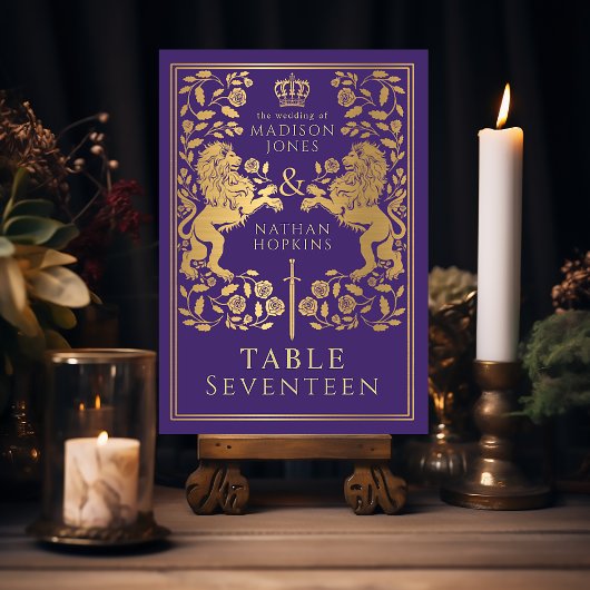 Numéro De Table Mariage de lion royal médiéval violet