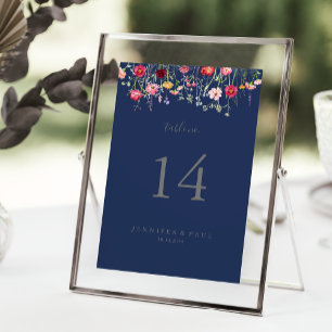 Numéro De Table Mariage de marine simple Fleur sauvage multicolore