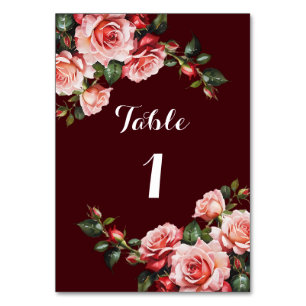 Numéro De Table Mariage de marron rose et rouge rose foncé moody