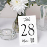 Numéro De Table Mariage de menu du code QR<br><div class="desc">Cartes de table élégantes en noir et blanc avec un design propre et minimal et un code QR pour accéder au menu mariage en ligne.</div>