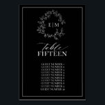 Numéro De Table Mariage de monogramme blanc noir<br><div class="desc">Créez le cadre de réception parfait ! Nous aimons ce Noir Blanc Leafy Crest Monogram Mariage Numéro de table! Simple, élégant et oh-so-joli, il présente une couronne feuilletée dessinée à la main encerclant un monogramme mariage moderne. Il est personnalisé en typographie élégante, et accentué par la calligraphie lettrée à la...</div>