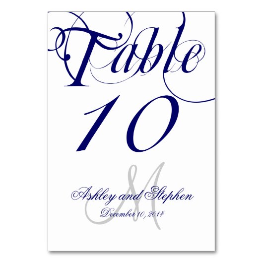 Numéro De Table Mariage de Monogramme bleu et blanc de la Marine (Par défaut)