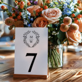Numéro De Table Mariage de monogramme de couronne botanique simple