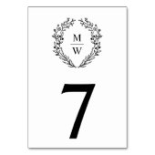 Numéro De Table Mariage de monogramme de couronne botanique simple (Dos)