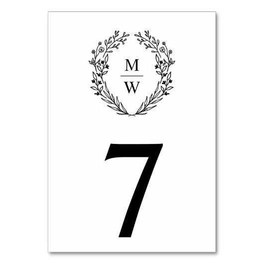Numéro De Table Mariage de monogramme de couronne botanique simple (Par défaut)