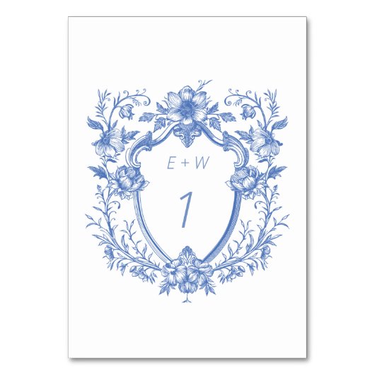 Numéro De Table Mariage de monogramme de crête bleu classique (Par défaut)