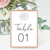 Numéro De Table Mariage de monogramme de lavande
