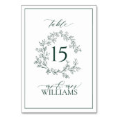 Numéro De Table Mariage de monogramme Emerald Green Leafy Crest (Dos)