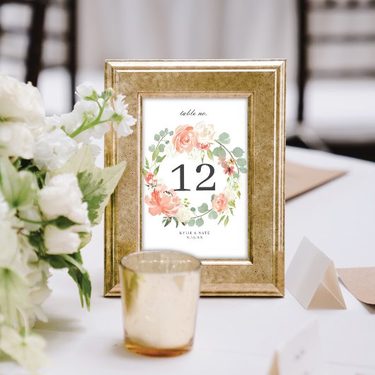 Numéro De Table Mariage de monogramme floral à l'aquarelle douce