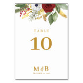Numéro De Table Mariage de monogramme floral or rouge gras (Par défaut)
