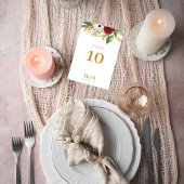 Numéro De Table Mariage de monogramme floral or rouge gras