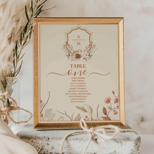 Numéro De Table Mariage de monogramme Floral Western Crest